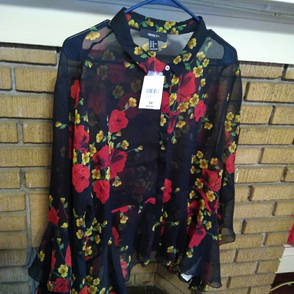 Black sheer floral blouse